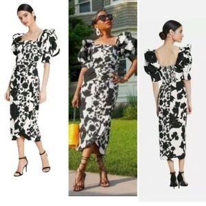Christopher John Rogers Black and White Floral Midi Dress